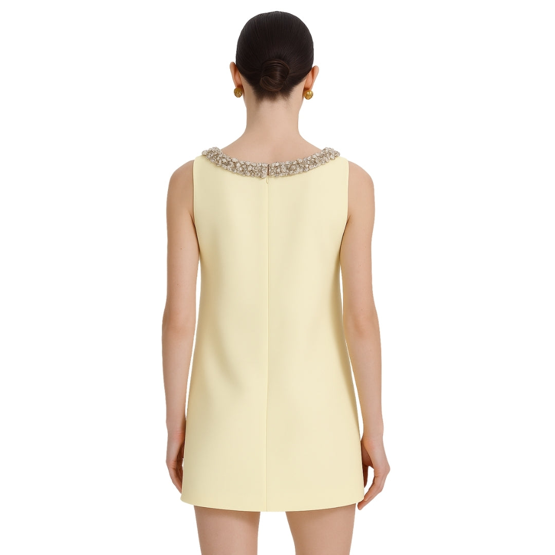 YELLOW EMBELLISHED BOW MINI DRESS